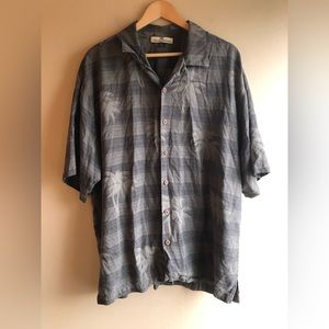 Tommy Bahama Men’s 100% Silk Button Up Short Sleeve Polo Gray Shirt Size XL